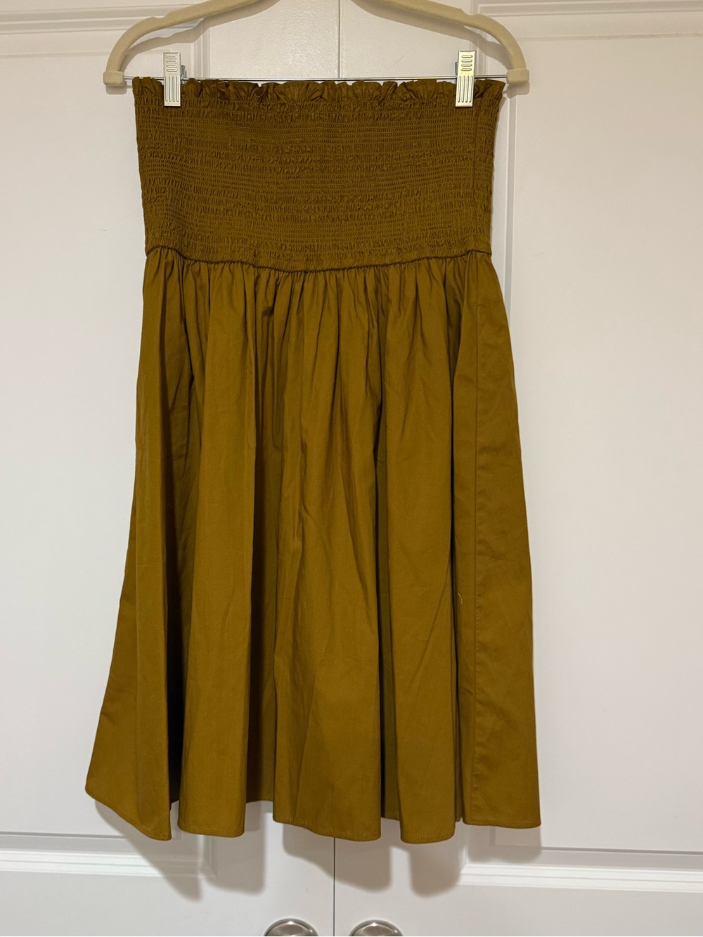 NWT J. Crew Olive Smocked Waist Cotton Poplin Midi Skirt